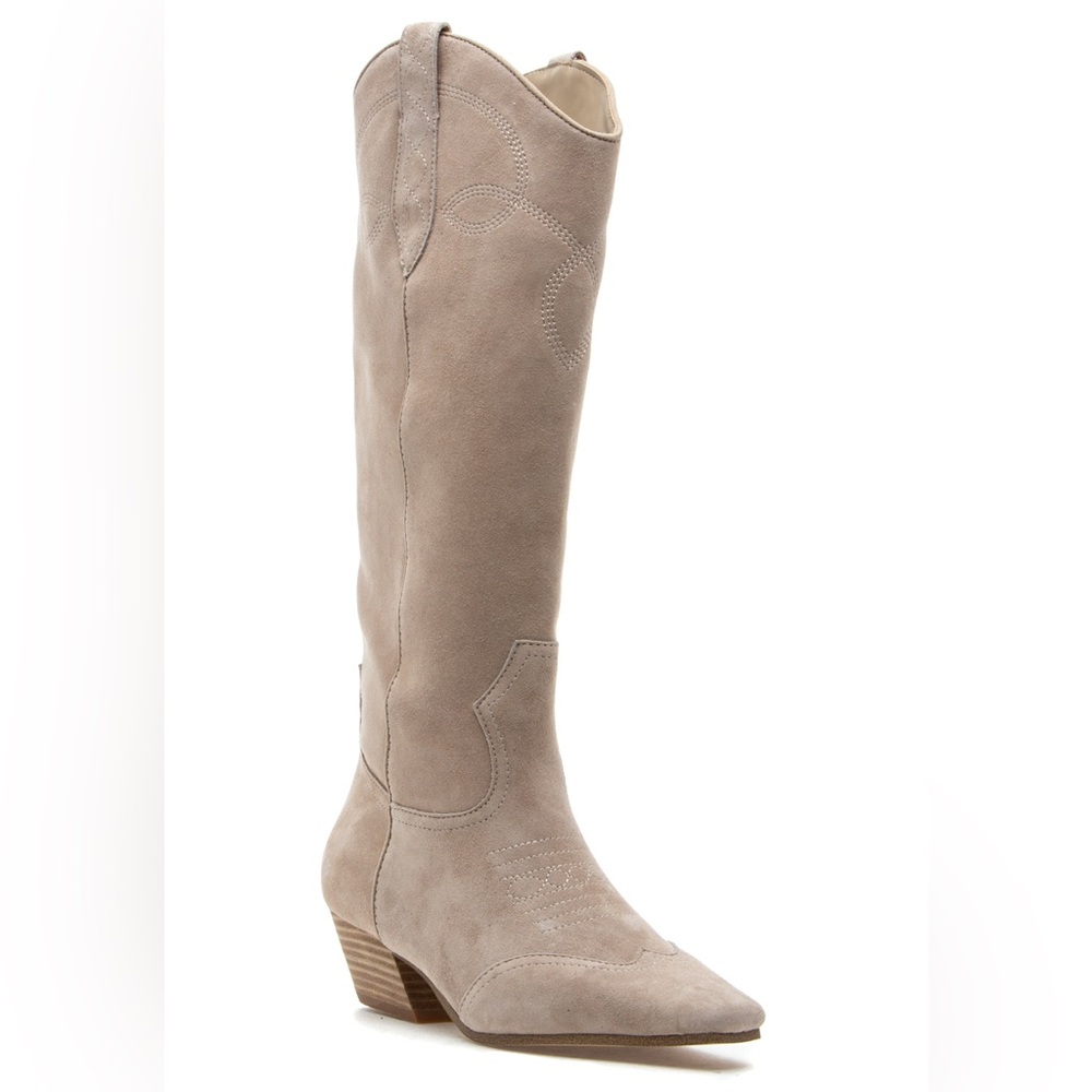 Steve Madden Dollie Taupe Knee-High Sand Suede Boots Sz 7.5 BNWB